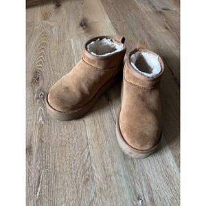 UGG Classic Ultra Mini Platform Boots Chestnut Suede Ankle Booties Size 3